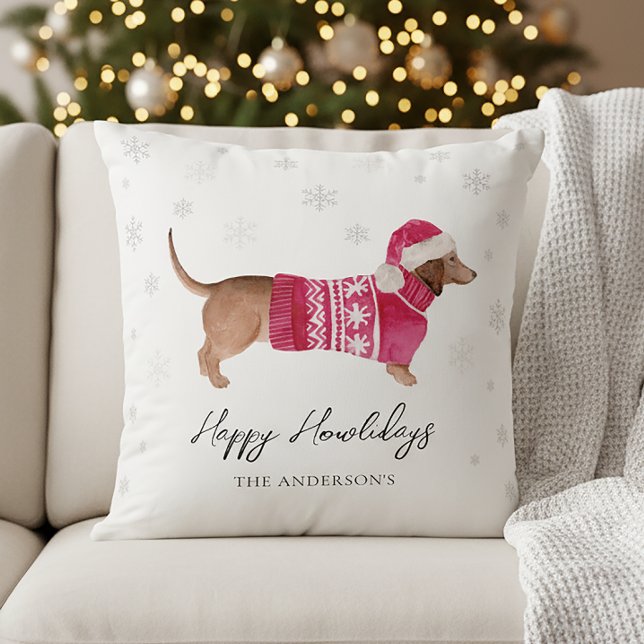 Dachshund Wiener Dog Vattenfärg Husdjur Jul Kudde (Skapare uppladdad)