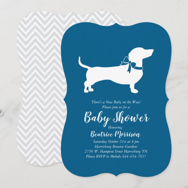 Dachshund Wiener Hund Baby Shower Blue Boy Inbjudningar (Fram/baksida)