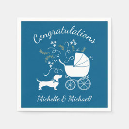 Dachshund Wiener Hund Baby Shower Blue Boy Pappersservett