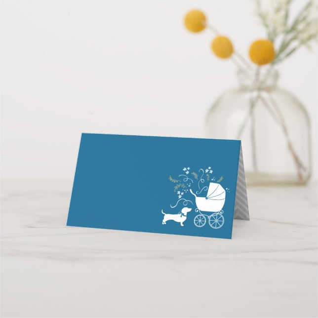 Dachshund Wiener Hund Baby Shower Blue Boy Placeringskort (Framsida)
