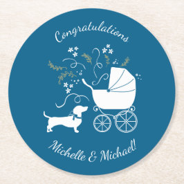Dachshund Wiener Hund Baby Shower Blue Boy Underlägg Papper Rund