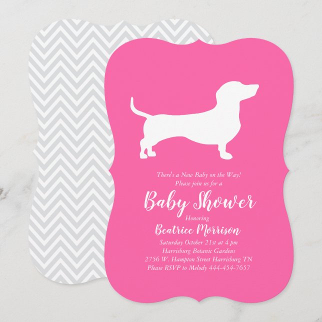 Dachshund Wiener Hund Baby Shower Rosa Girl Inbjudningar (Fram/baksida)