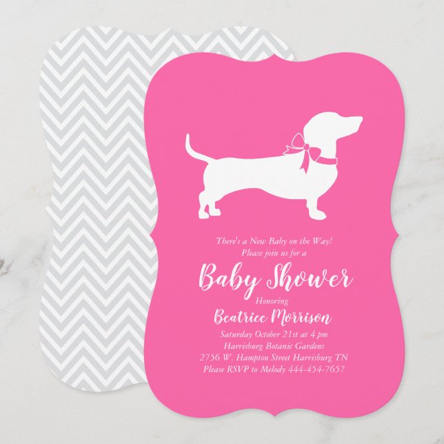 Dachshund Wiener Hund Baby Shower Rosa Girl Inbjudningar (Fram/baksida)