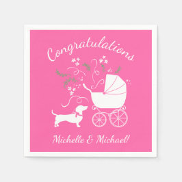 Dachshund Wiener Hund Baby Shower Rosa Girl Pappersservett