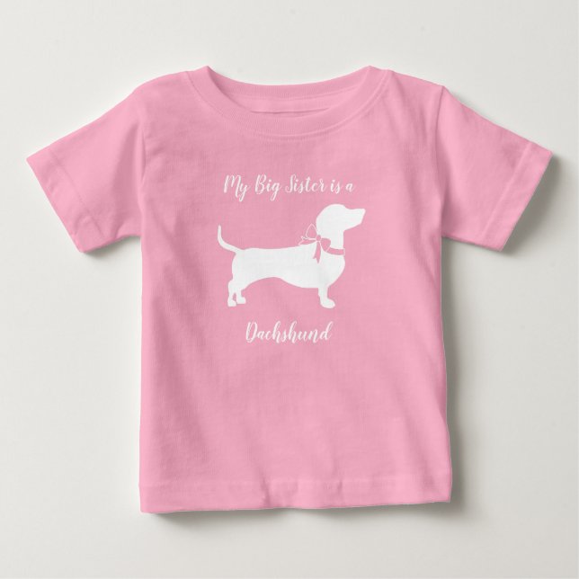 Dachshund Wiener Hund Baby Shower Rosa Girl T Shirt (Framsida)