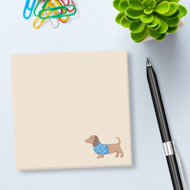 Dachshund Wiener Hund Blue Star Sweater on Beige Post-it Block (Skapare uppladdad)