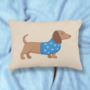 Dachshund Wiener Hund Blue Star Sweater on Beige Prydnadskudde