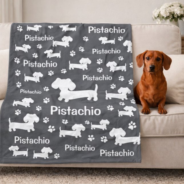 Dachshund Wiener Hund Personlig Filta Grå Fleecefilt (Dachshund Wiener Dog Personalized Blanket Gray)