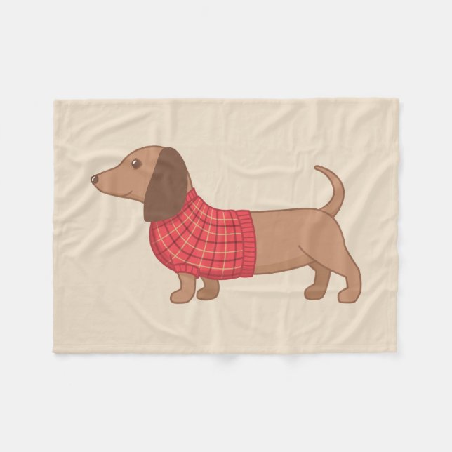 Dachshund Wiener Hund Red Sweater on Beige Fleecefilt (Framsidan (Horisontell))