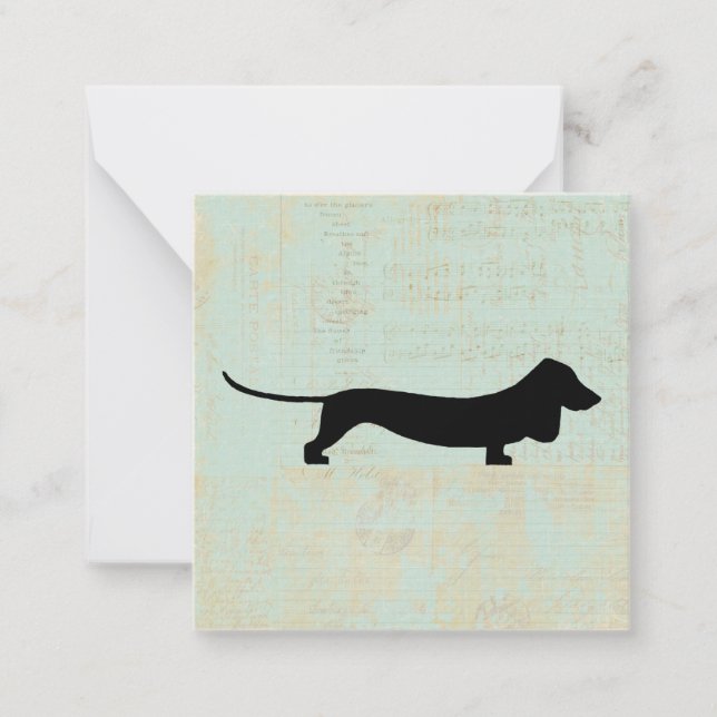 Dachshund Wiener Hund Silhouette på Teal Music BG Anteckningskort (Framsida)
