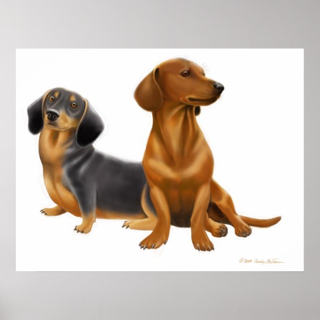 Dachshund Wiener Hundar Skriv ut Poster (Framsidan)