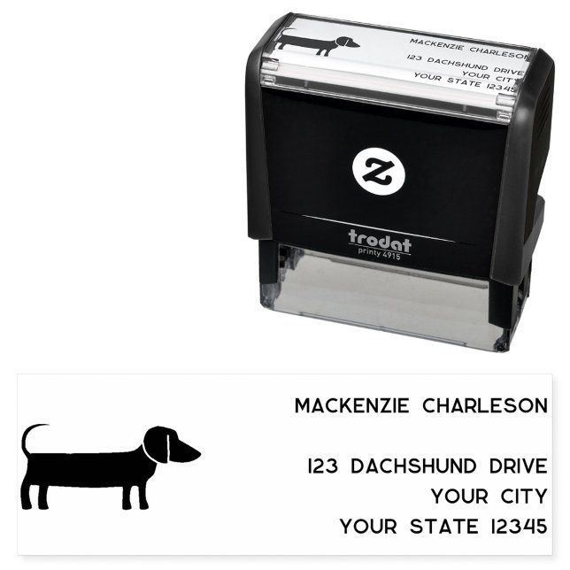 Dachshund Wiener Sause Hund Adress Självfärgande Stämpel (Fun Dachshund Wiener Sausage Dog personalized self inking address stamp for dog lovers)