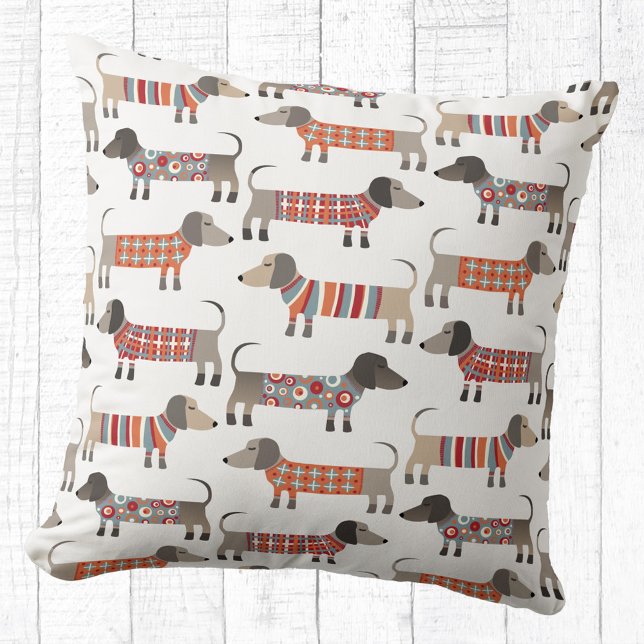 Dachshund Wiener Sause Hund Kudde (Dachshund Wiener Sausage Dog pattern fun throw pillow)