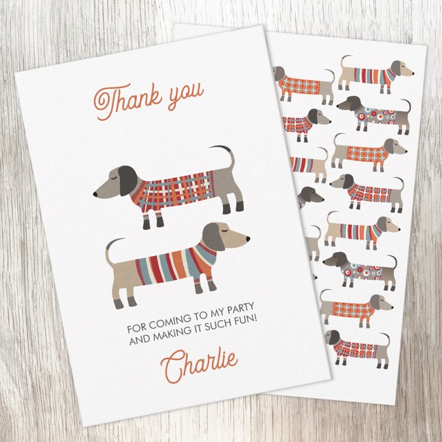Dachshund Wiener Sause Hund Personlig Party Tack Kort (Fun Dachshund Wiener Sausage Dog personalized custom text party thank you card)
