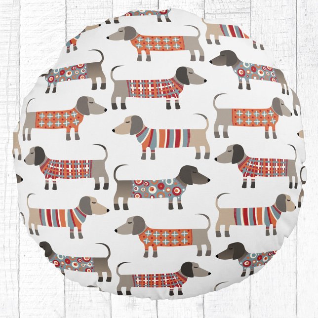 Dachshund Wiener Sause Hund Rund Kudde (Dachshund Wiener Sausage Dog pattren fun pillow)