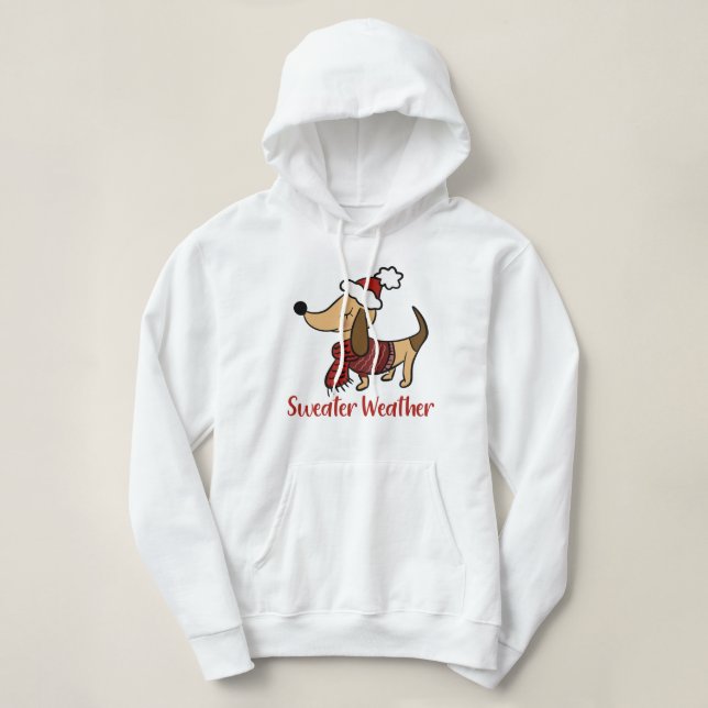 Dachshund Winter Hund Hoodie T Shirt (Design framsida)