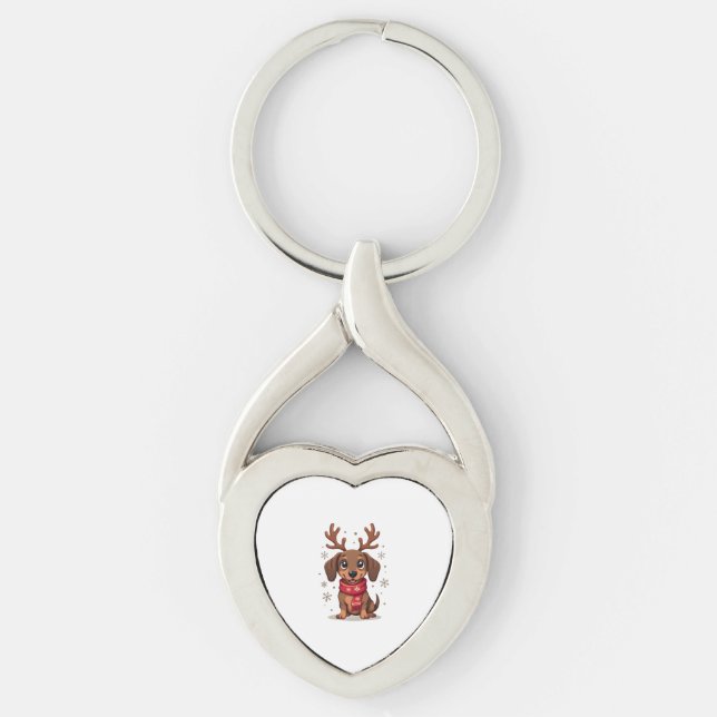 Dachshund Winter Joy Twisted Heart Silverfärgad Nyckelring (Framsidan)