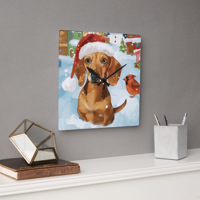 Dachshund Winter Wonderland jul Joy Fyrkantig Klocka (Kontor)
