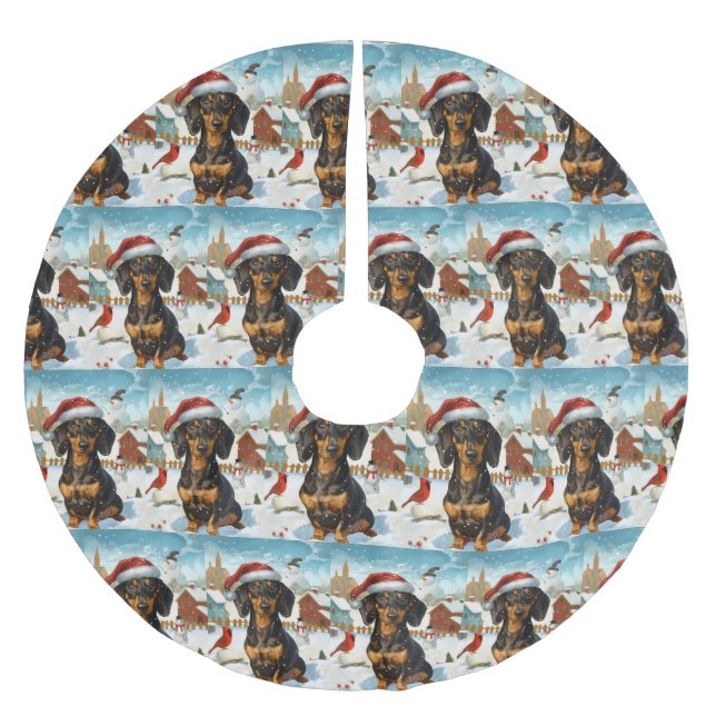 Dachshund Winter Wonderland jul Joy Julgransmatta Borstad Polyester (Framsidan)