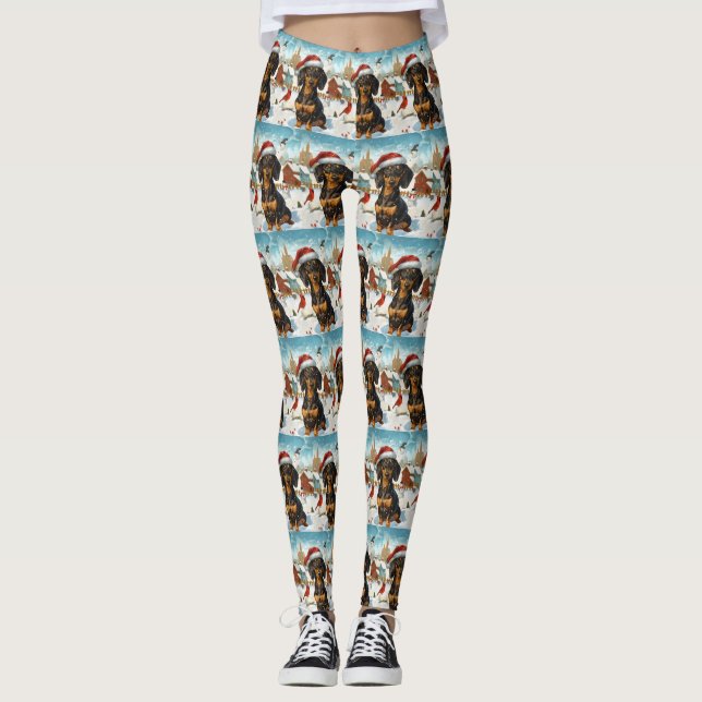 Dachshund Winter Wonderland jul Joy Leggings (Framsida)