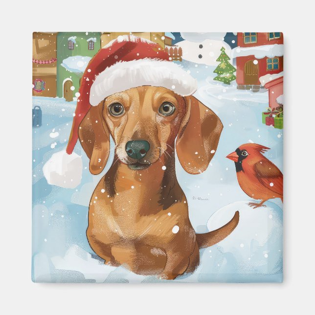 Dachshund Winter Wonderland jul Joy Magnet (Framsidan)