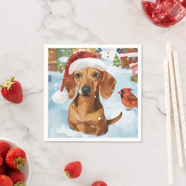 Dachshund Winter Wonderland jul Joy Pappersservett (Insitu)