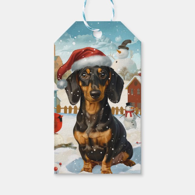 Dachshund Winter Wonderland jul Joy Presentetikett (Framsidan)