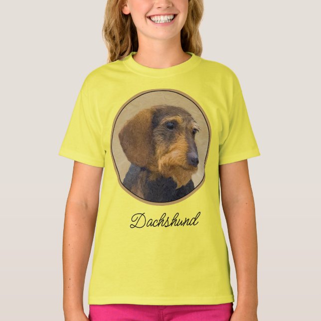 Dachshund (Wirehaged)-målning Original Hund Art T Shirt (Framsida)