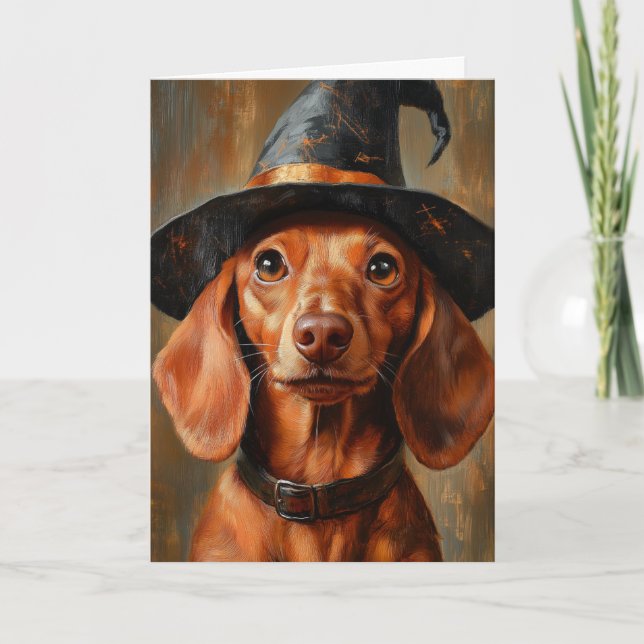 Dachshund Witch Halloween Helgkort (Framsida)