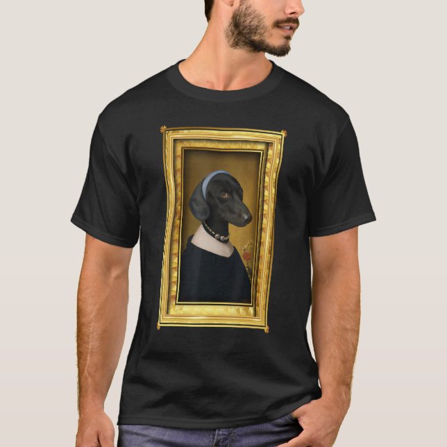 Dachshund with a Pearl Necklace Painting Dachshund T Shirt (Framsida)