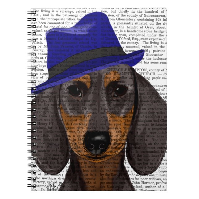 Dachshund with Blue Trilby Anteckningsbok Med Spiral (Framsidan)