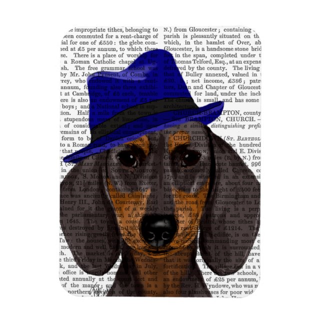 Dachshund with Blue Trilby Magnet (Vertikal)