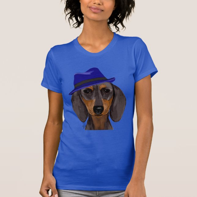Dachshund with Blue Trilby T-shirt (Framsida)