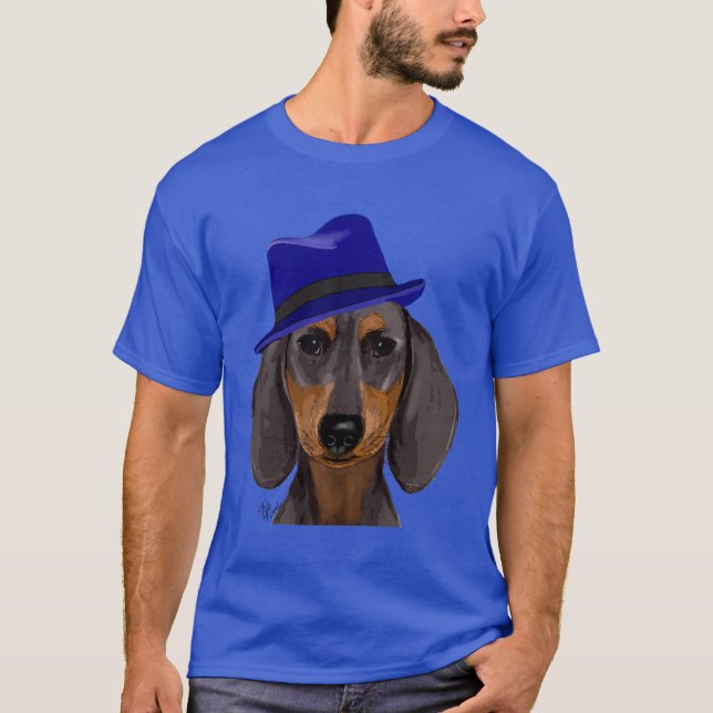 Dachshund with Blue Trilby T Shirt (Framsida)