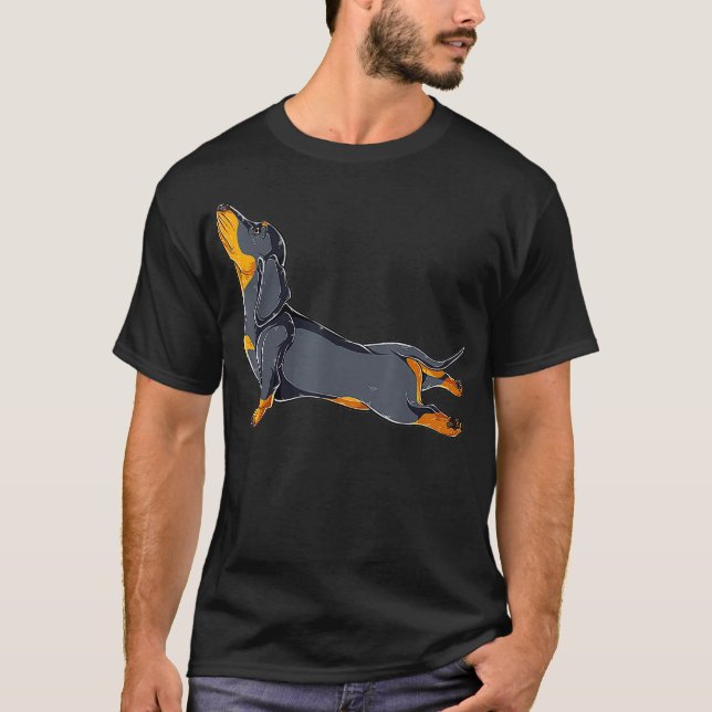 Dachshund Yoga T shirt Namaste Andlig Meditatio (Framsida)