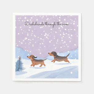 Dachshundar Genom Snö Julfest Pappersservett