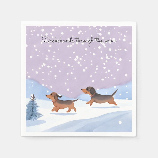 Dachshundar Genom Snö Julfest Pappersservett (Framsidan)