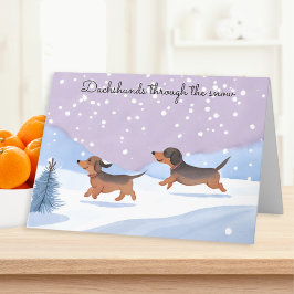 Dachshunder Genom Snö Korvhund Jul Helgkort