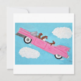 Dachshunder i en rosa cabriolet på himlen kort