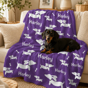 Dachshundfilt Purple Personlig Doxie Morsor Fleecefilt