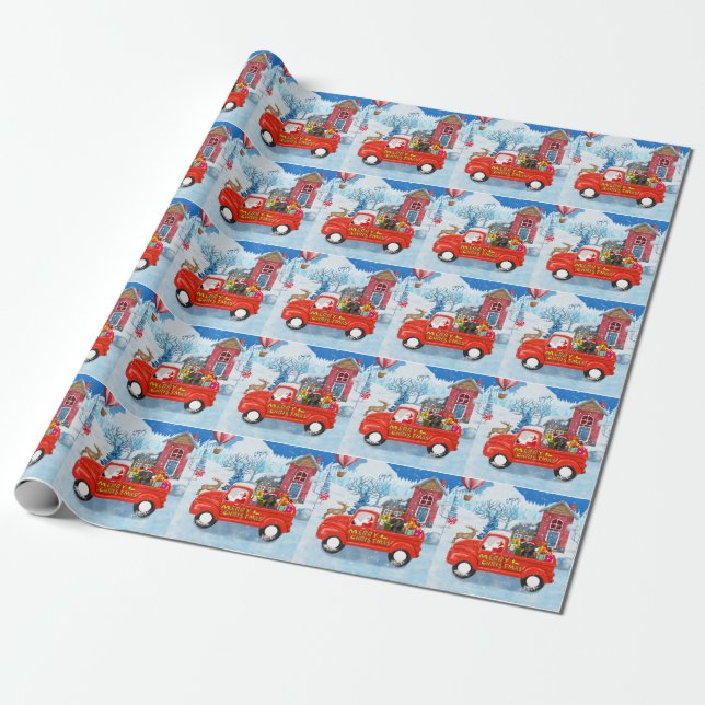 Dachshundhund i jul leveransbil snö presentpapper (Utrullad)