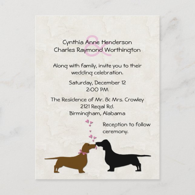 Dachshunds Anpassningsbar Ivory Wedding bjudande Vykort (Framsida)