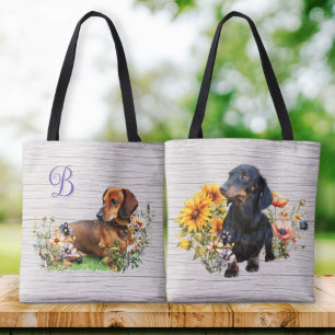 Dachshunds Båda sidor Monogram initial Tygkasse
