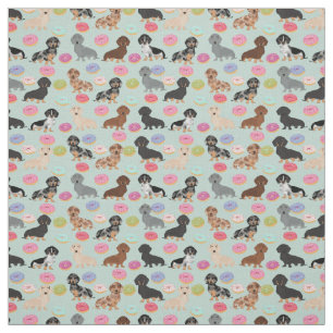 Dachshunds Donuts Fabric - utskrift av söt doxie  Tyg