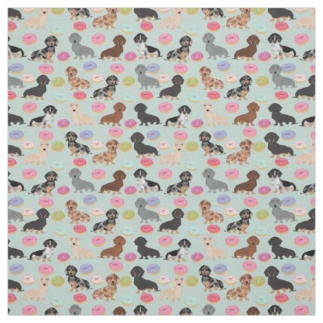 Dachshunds Donuts Fabric - utskrift av söt doxie v Tyg (Provkarta)