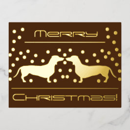 Dachshunds Dots Foil Holiday Post Card - Brun
