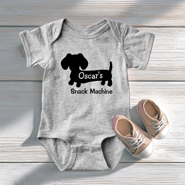 Dachshund's Funny Baby Snack Maskin T Shirt (Personalized dachshund baby outfit - snack machine - funny punny doxie baby gift)