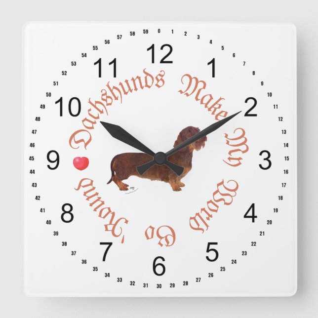 Dachshunds Gör Min Värld Fyrkantig Klocka (Framsida)