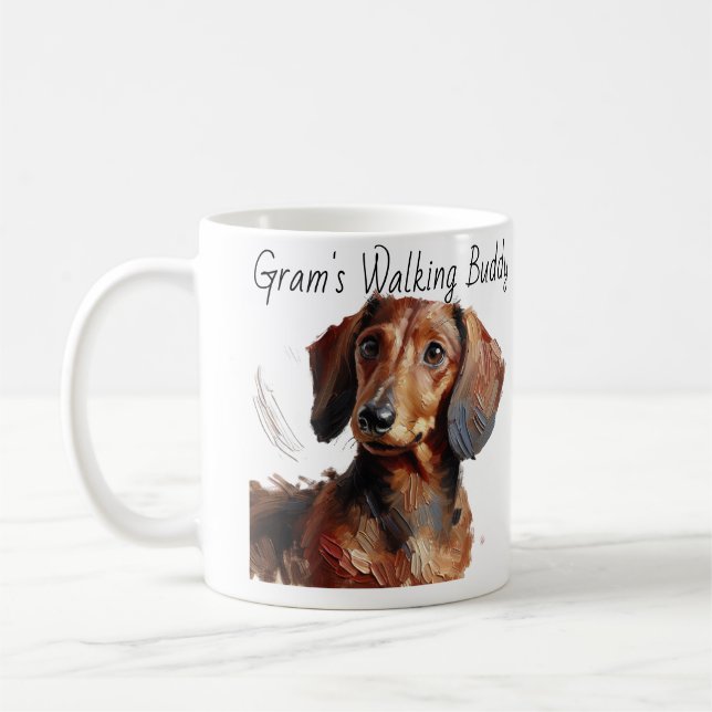 Dachshunds/ Gram's Walking Buddy Modern Coffee Mug Kaffemugg (Vänster)
