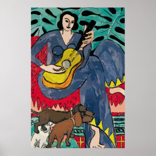 Dachshunds, Guitar och Matisse stil dam Poster